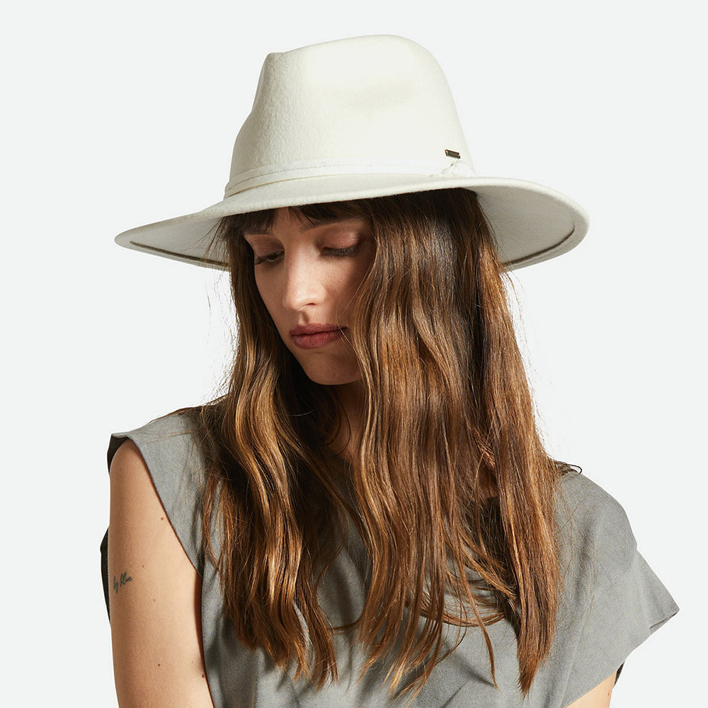 Sombrero Fedora Joanna plegable de fieltro de lana de Brixton - Blanco Roto