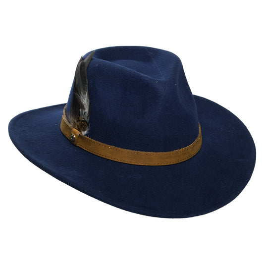 Sombrero Outback impermeable de fieltro de lana Con plumas de Failsworth - Azul Marino