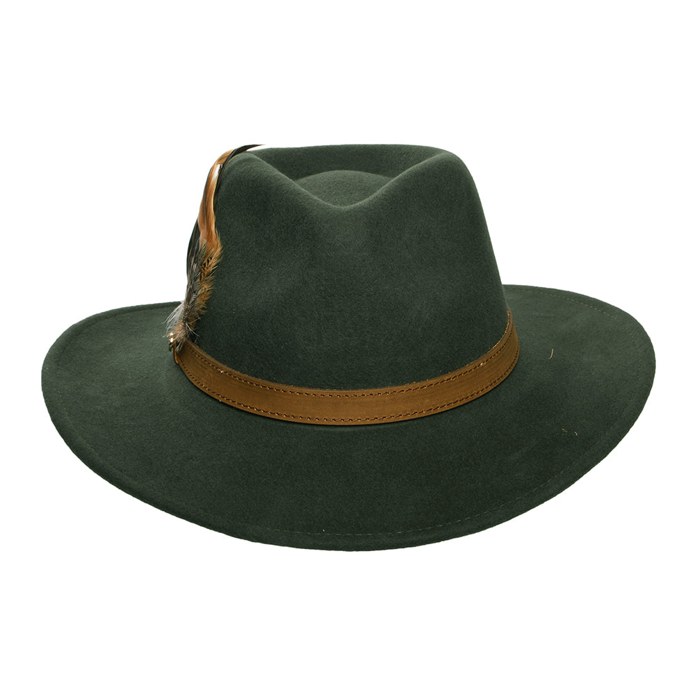 Sombrero Outback impermeable de fieltro de lana Con plumas de Failsworth - Verde Oliva