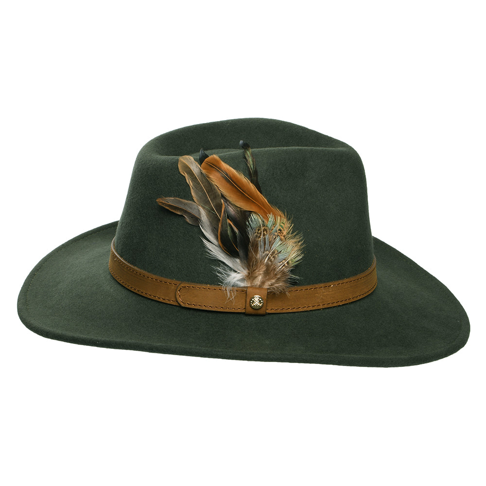 Sombrero Outback impermeable de fieltro de lana Con plumas de Failsworth - Verde Oliva