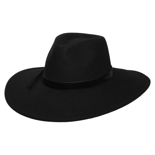 Sombrero Fedora Calista Rancher de fieltro de lana con cinta de terciopelo de Scala - Negro