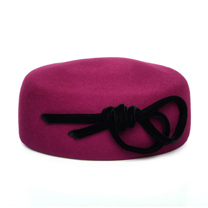 Sombrero Pillbox Caroline de lana With Velvet Bow de Whiteley - Magenta