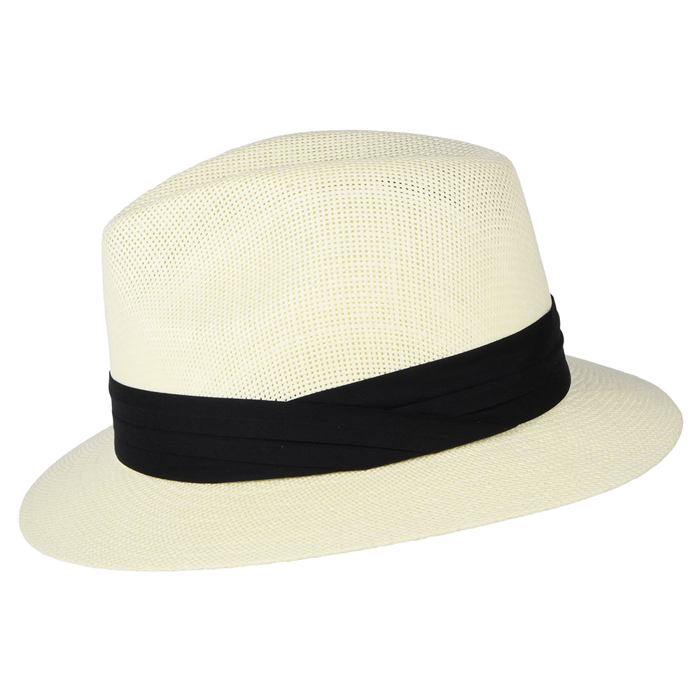 Sombrero Fedora Safari Matte de paja toyo de Dorfman Pacific - Blanco Marfil