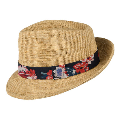 Sombrero Trilby Player de paja de rafia a crochet de Stetson - Natural