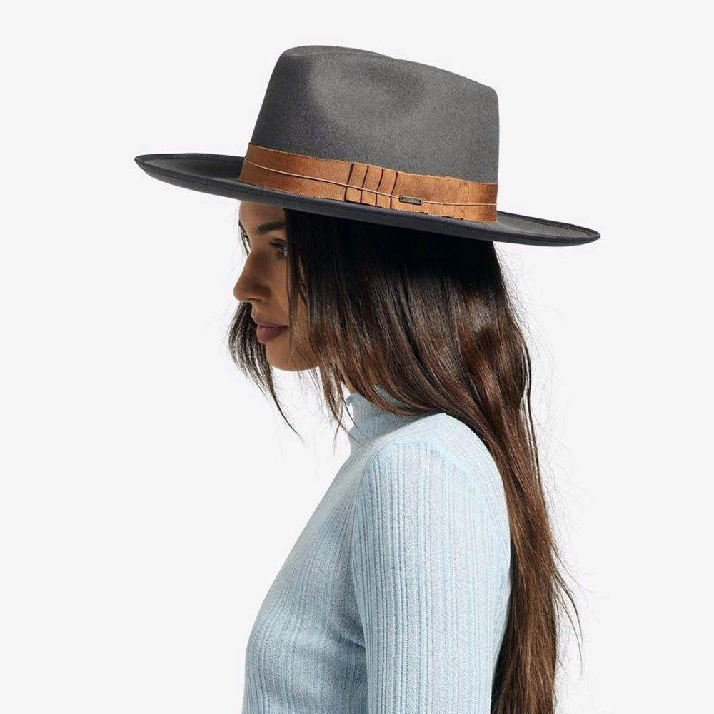 Sombrero Fedora Reno de fieltro de lana de Brixton - Gris Oscuro