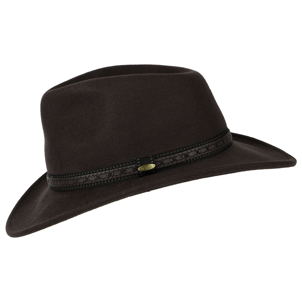 Sombrero Outback San Antonio plegable Water Repellent de fieltro de lana de Scala - Chocolate