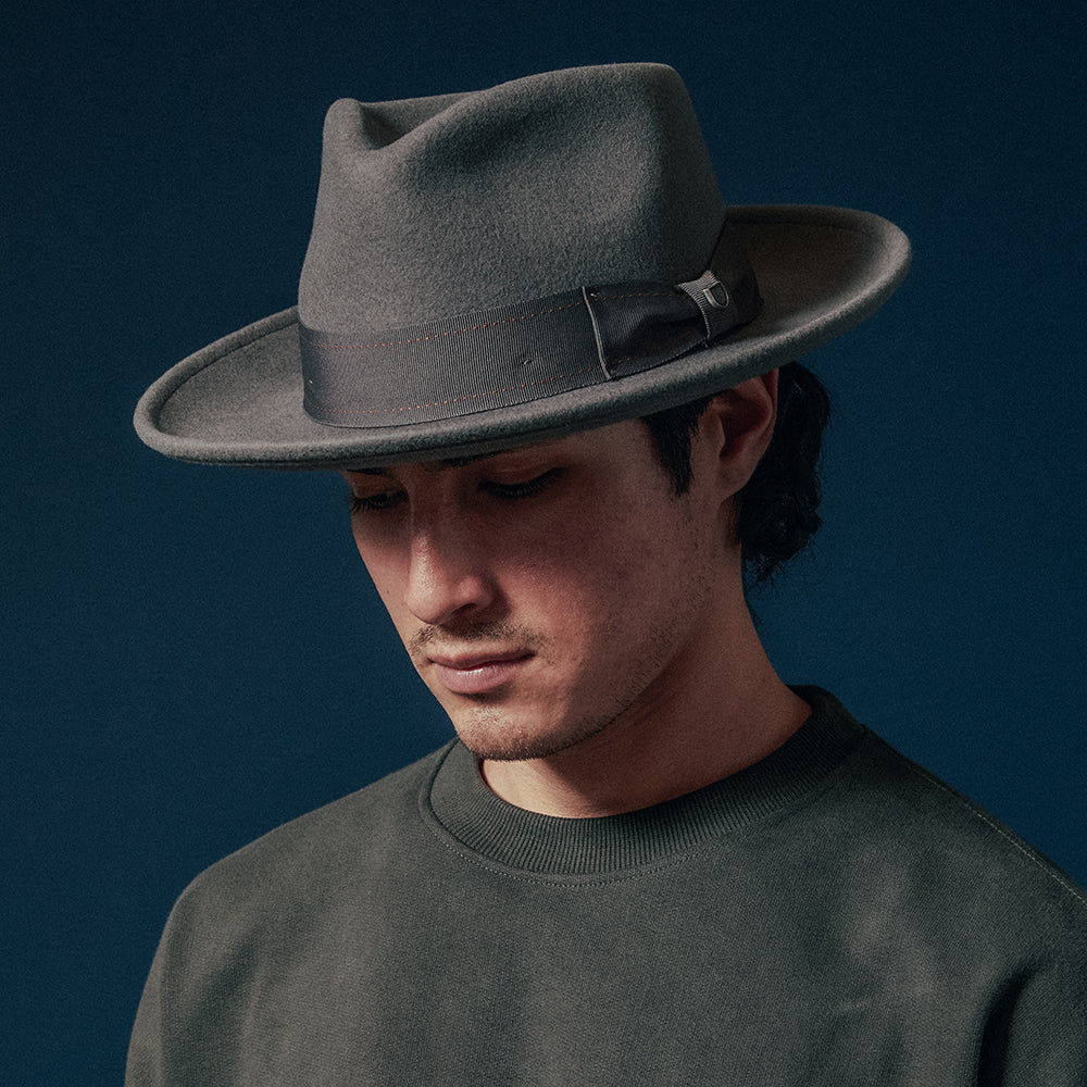 Sombrero Fedora Swindle Convertabrim de fieltro de lana de Brixton - Gris