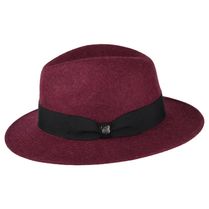 Sombrero Fedora Boston impermeable de fieltro de lana jaspeado de Failsworth - Merlot