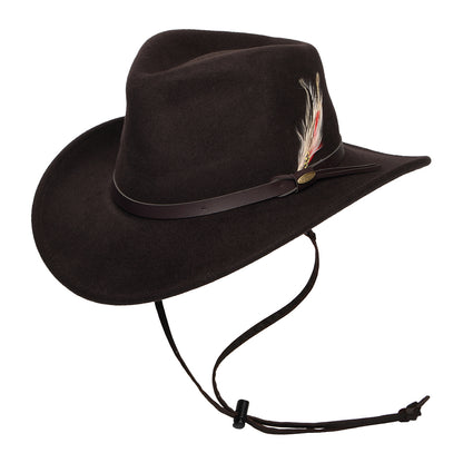 Sombrero Outback Dakota Stampede plegable Repelente al agua de fieltro de lana de Scala - Chocolate