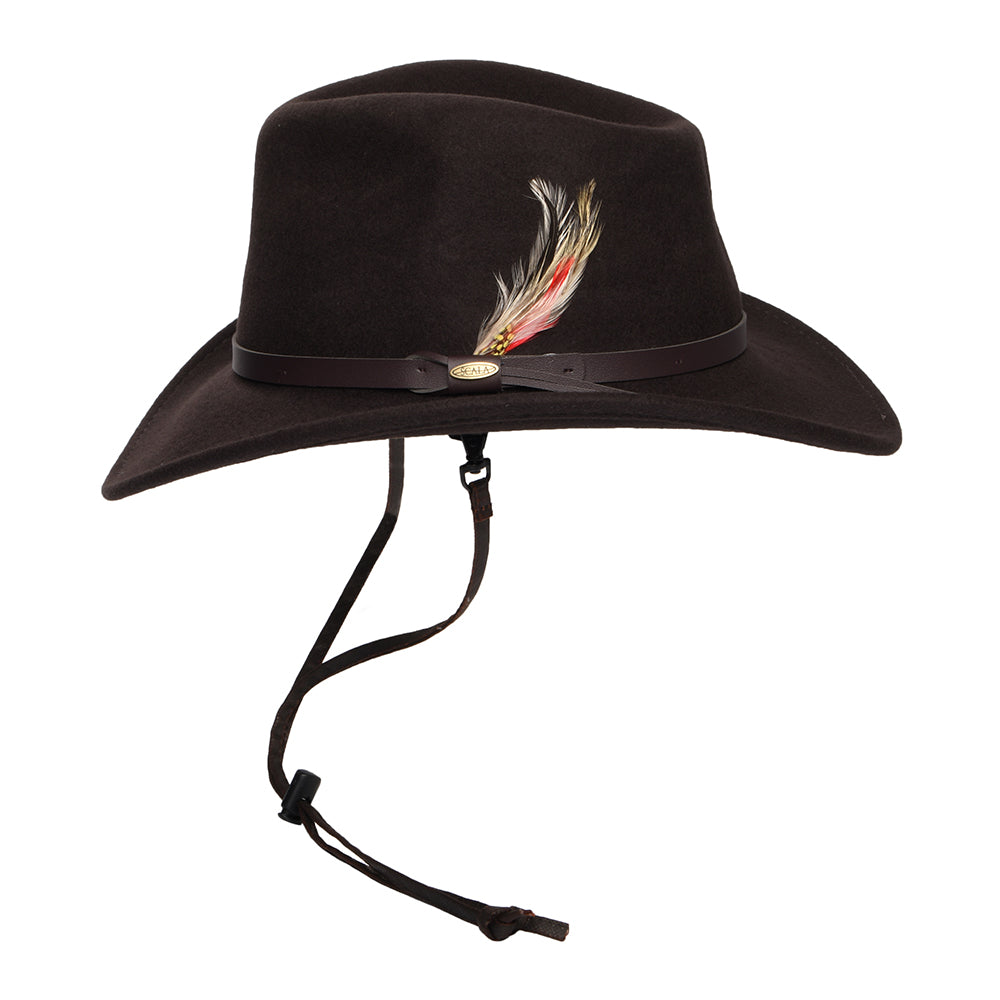 Sombrero Outback Dakota Stampede plegable Repelente al agua de fieltro de lana de Scala - Chocolate