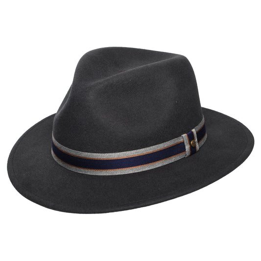 Sombrero Fedora Safari Valcourt Traveller repelente al agua Repelente al agua de fieltro de lana de Stetson - Gris Oscuro