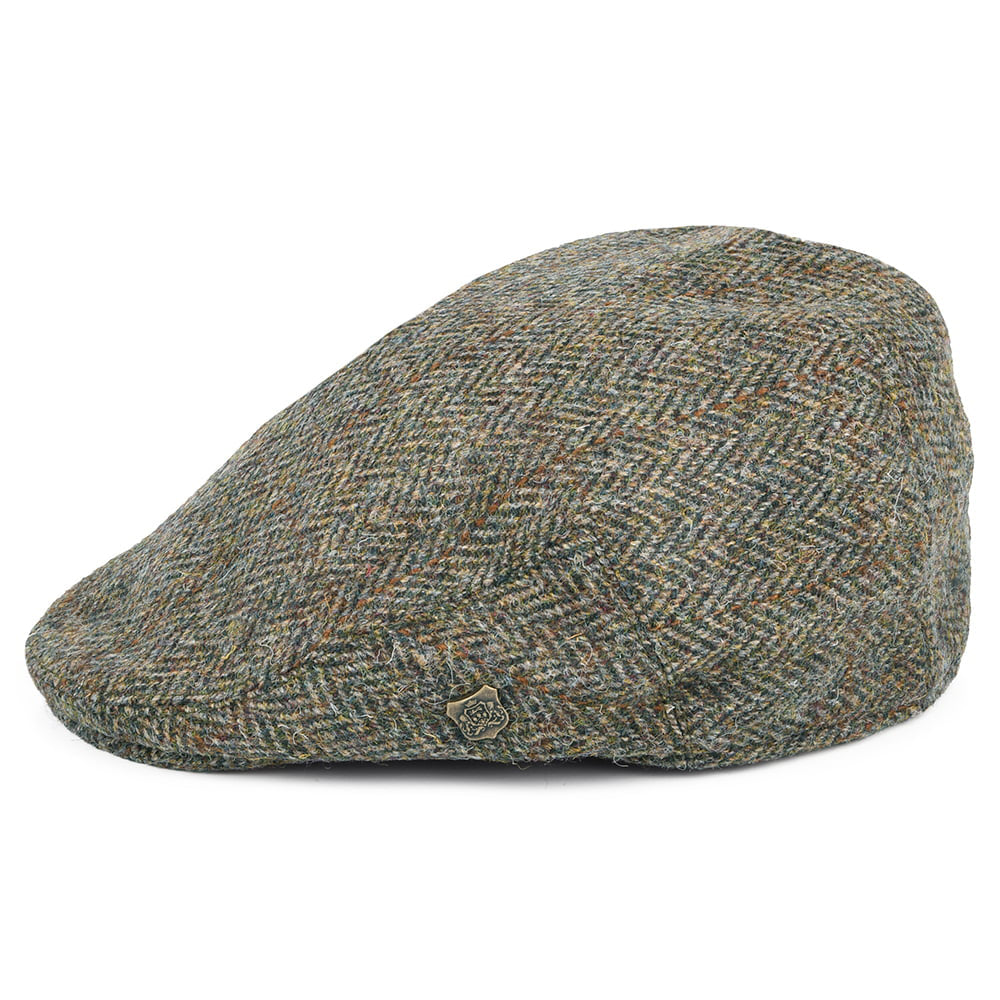 Gorra plana Stornoway de Tweed Harris de Failsworth - Oliva-Azul