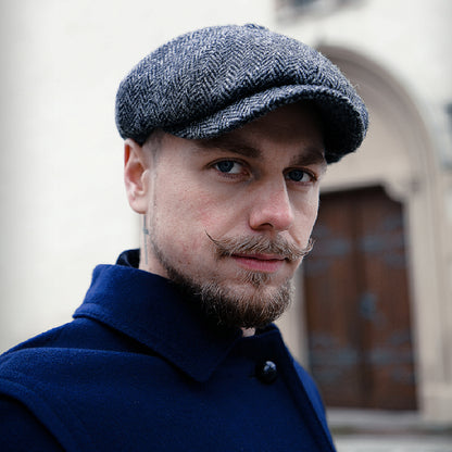 Gorra Newsboy Carloway de Harris Tweed diseño de espiga de Failsworth - Antracita