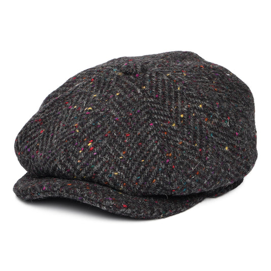 Gorra Newsboy Errigal de Tweed Donegal diseño de espiga de Jaxon & James - Antracita-Multi