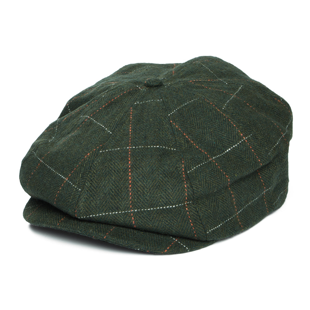 Gorra Newsboy Brood y espiga a cuadros de Brixton - Verde Musgo-Naranja