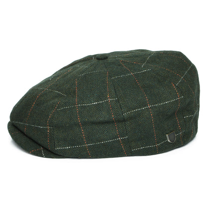 Gorra Newsboy Brood y espiga a cuadros de Brixton - Verde Musgo-Naranja