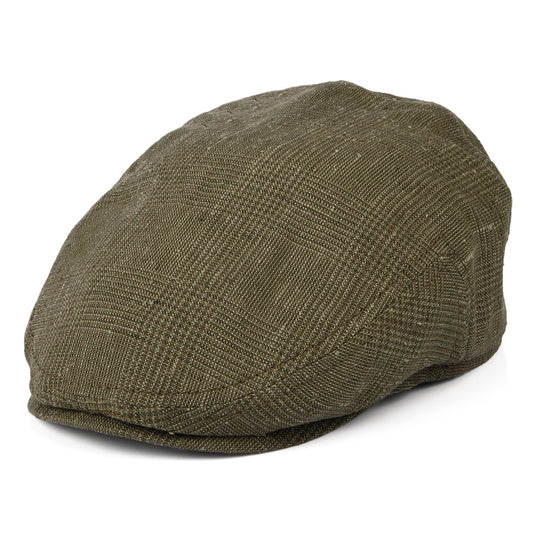 Gorra plana Kent de lino-seda Príncipe de Gales de Stetson - Verde Oliva