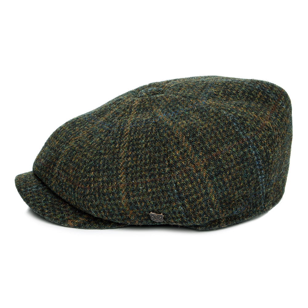 Gorra Newsboy Carloway de Harris Tweed a cuadros de Failsworth - Verde-Multi