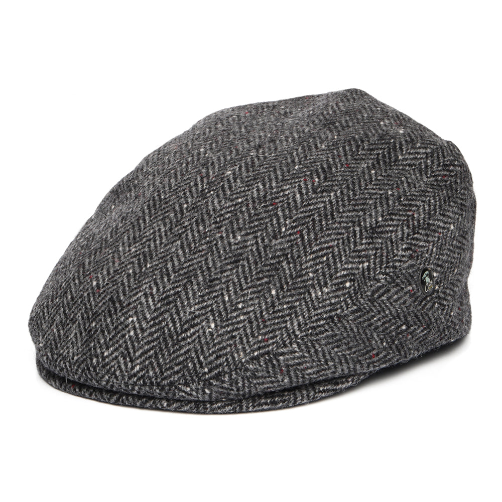 Gorra plana de Tweed Donegal diseño de espiga de City Sport - Gris-Negro