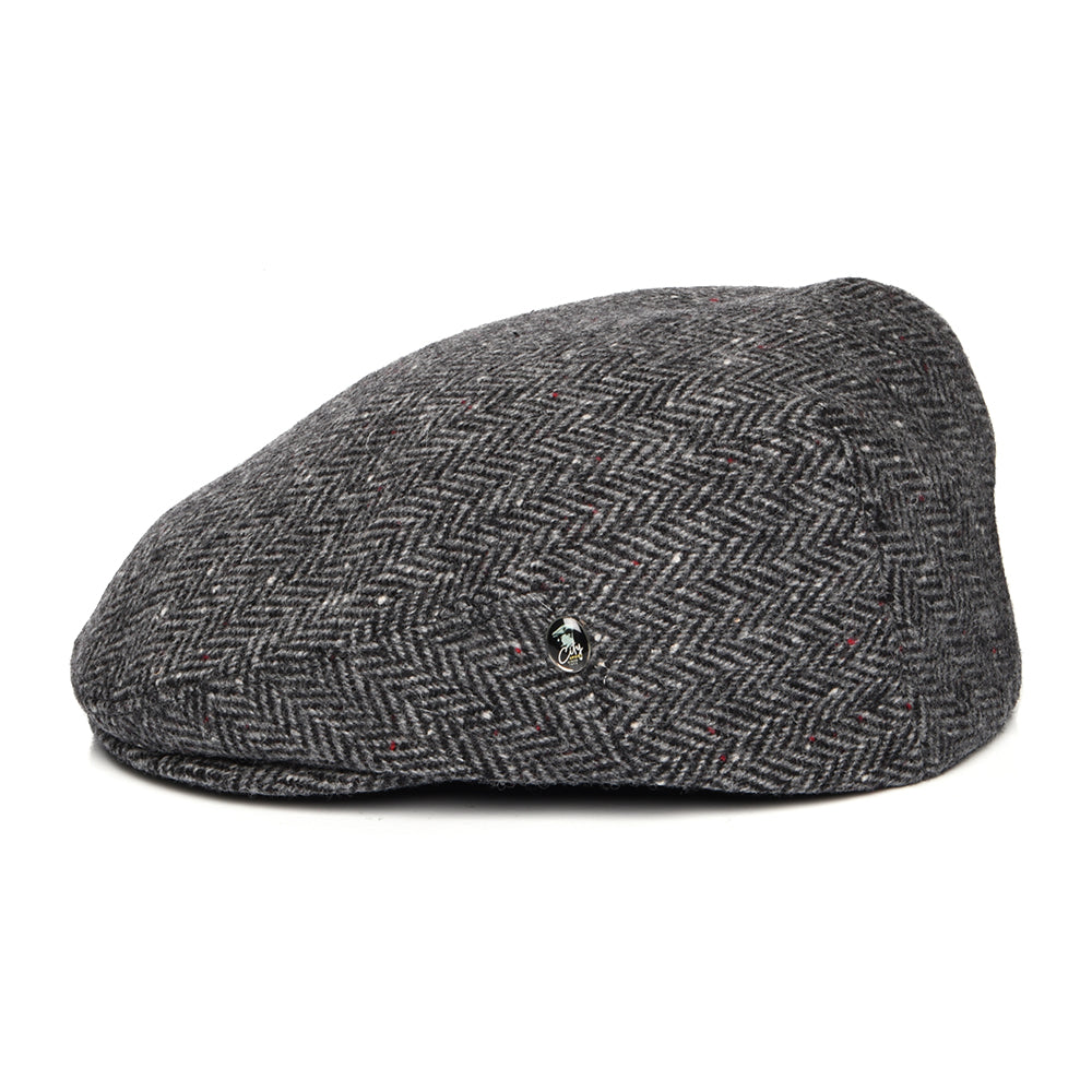 Gorra plana de Tweed Donegal diseño de espiga de City Sport - Gris-Negro