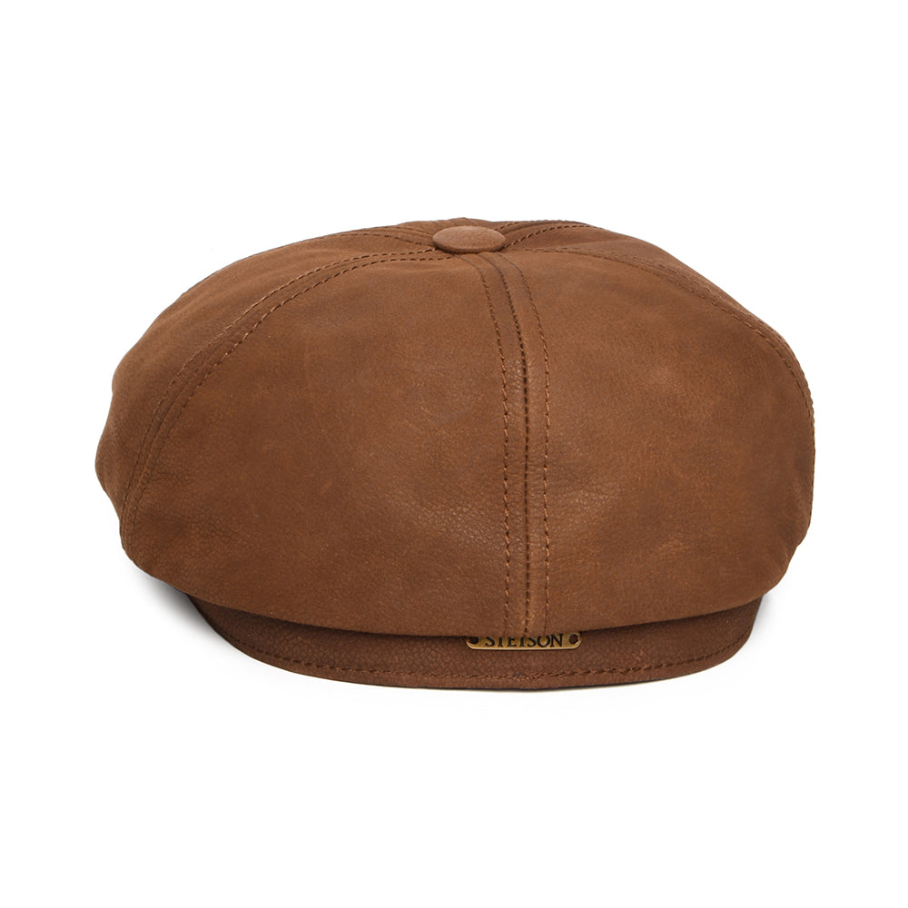 Gorra Newsboy de cuero de Stetson - Coñac