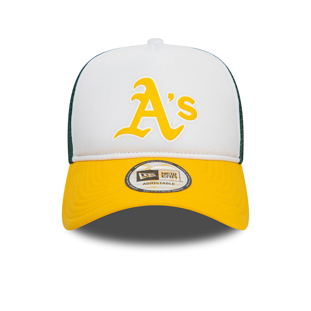 Gorra Trucker A-Frame MLB Logo Oakland Athletics de New Era - Blanco-Amarillo-Verde Oscuro