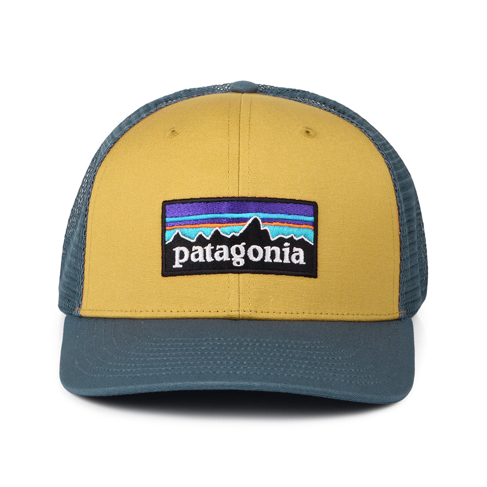 Gorra Trucker P-6 Logo de algodón orgánico de Patagonia - Mostaza-Azul Ahumado