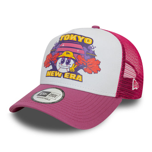 Gorra Trucker Tokyo A-Frame Graphic Print de New Era - Blanco-Rosa