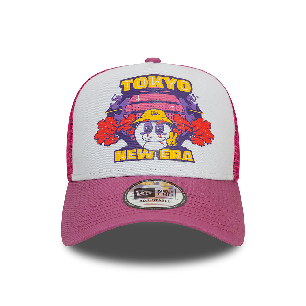 Gorra Trucker Tokyo A-Frame Graphic Print de New Era - Blanco-Rosa