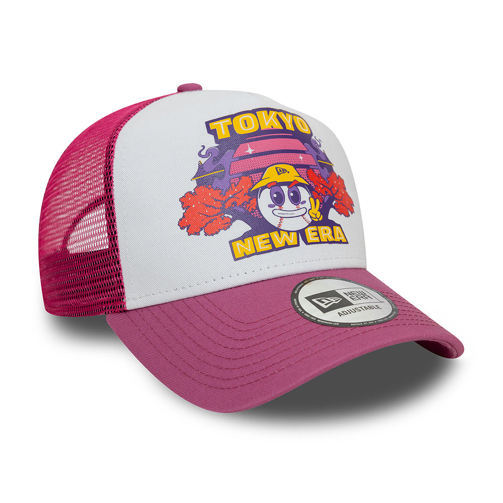 Gorra Trucker Tokyo A-Frame Graphic Print de New Era - Blanco-Rosa