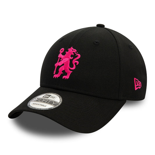 Gorra de béisbol 9FORTY Lion Crest Chelsea FC de New Era - Negro-Rosa Eléctrico