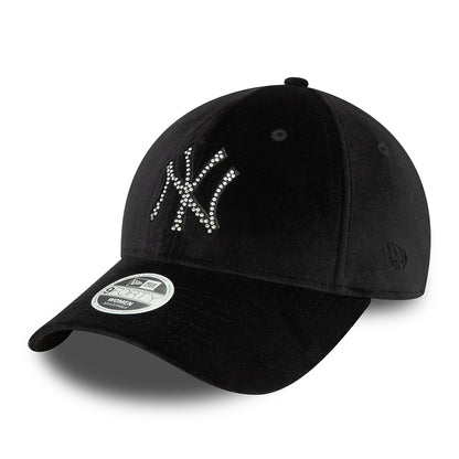 Gorra de béisbol 9FORTY - MLB Velour Diamante New York Yankees para mujeres de New Era - Negro