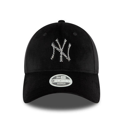 Gorra de béisbol 9FORTY - MLB Velour Diamante New York Yankees para mujeres de New Era - Negro