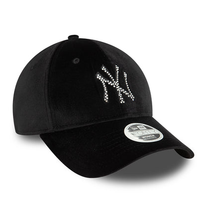 Gorra de béisbol 9FORTY - MLB Velour Diamante New York Yankees para mujeres de New Era - Negro