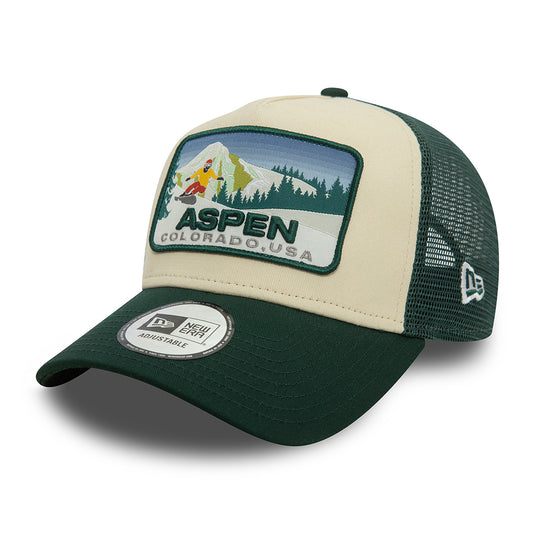 Gorra Trucker A-Frame - Ski Patch Aspen de New Era - Verde Oscuro-Blanco Roto