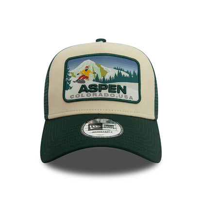 Gorra Trucker A-Frame - Ski Patch Aspen de New Era - Verde Oscuro-Blanco Roto