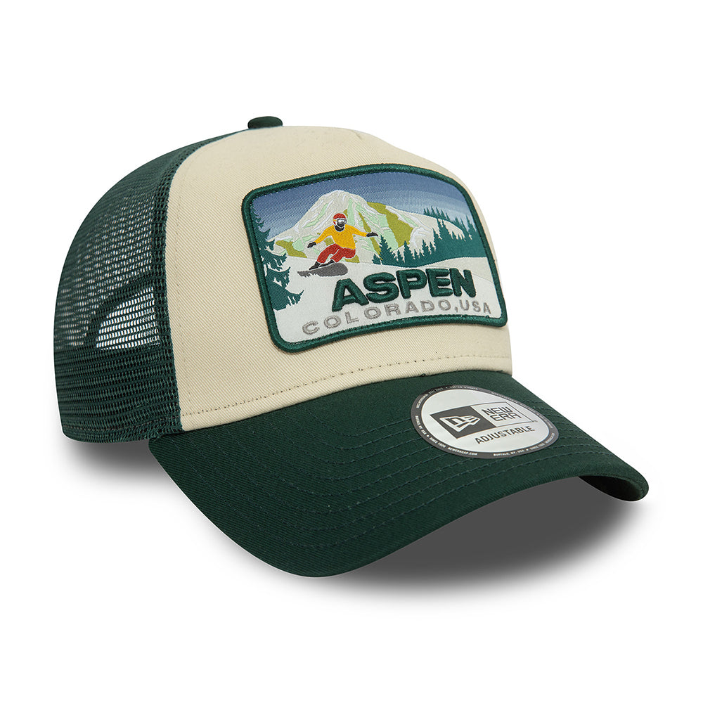 Gorra Trucker A-Frame - Ski Patch Aspen de New Era - Verde Oscuro-Blanco Roto