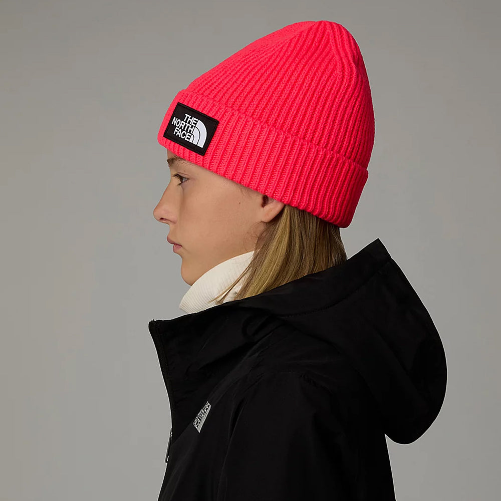 Gorro Beanie niños TNF Box Logo con vuelta de The North Face - Rosa Neon