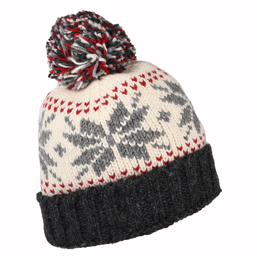 Gorro con pompón flexible copo de nieve con vuelta de Kusan - Blanco-Gris