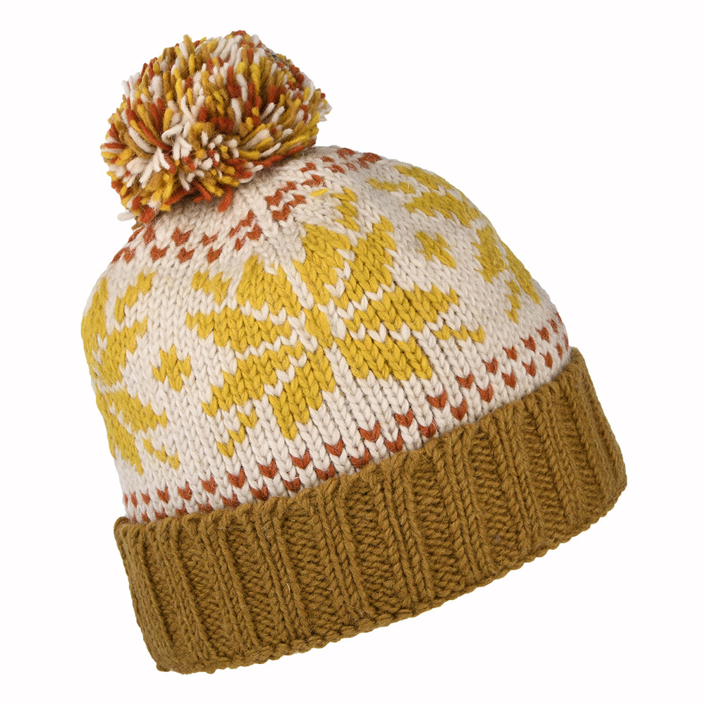 Gorro con pompón flexible copo de nieve con vuelta de Kusan - Mostaza