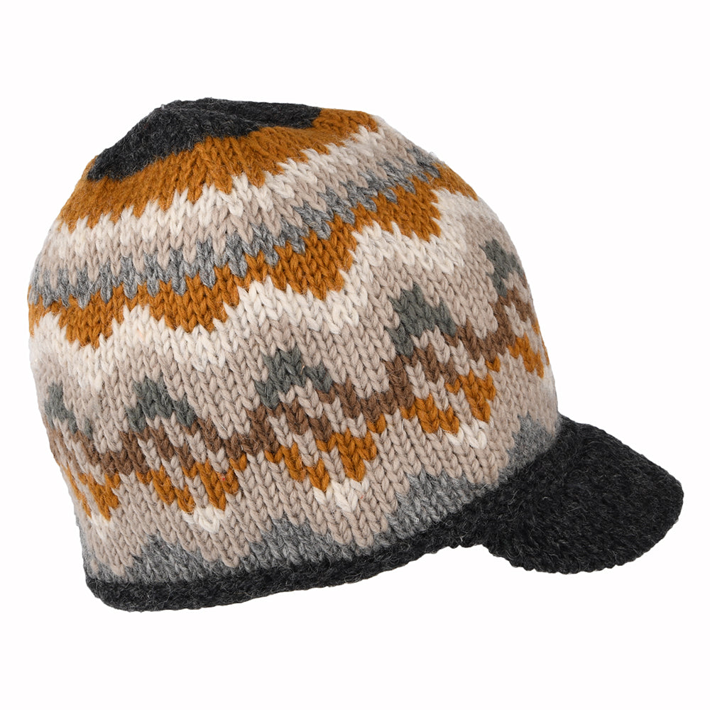 Gorro Beanie con visera con ondas de Kusan - Antracita-Mostaza-Gris