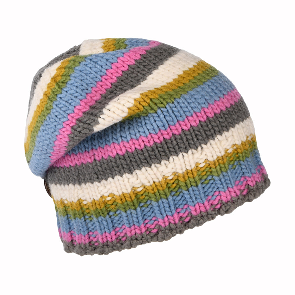 Gorro Beanie con botón y rayas de Kusan - Azul Claro-Rosa-Crema