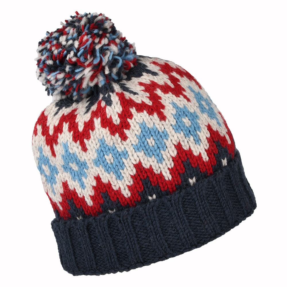 Gorro con pompón con vuelta y diamantes de Kusan - Azul Marino-Rojo-Crema