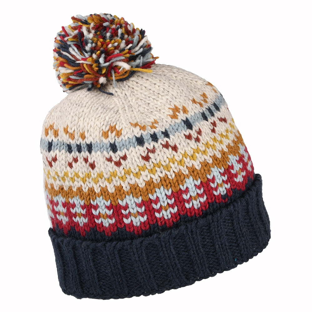 Gorro con pompón Mosaic Fair Isle de Kusan - Azul Marino-Rojo-Crema