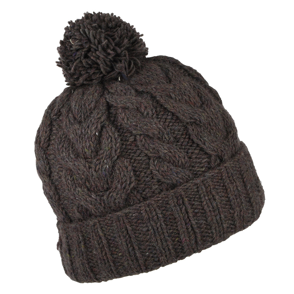 Gorro con pompón y vuelta Reciclado de punto de cable de Kusan - Ciruela-Gris