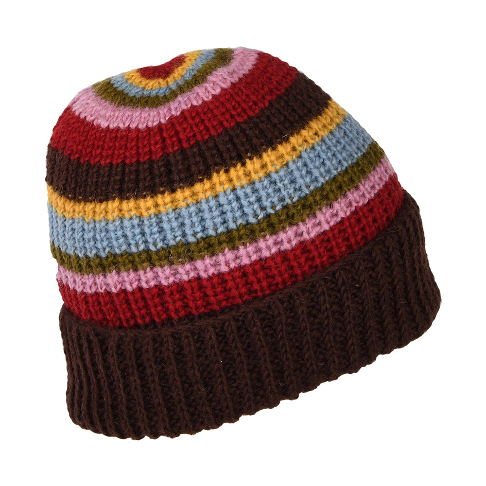 Gorro Beanie Cardi Rib con vuelta de Kusan - Marrón-Rojo-Azul