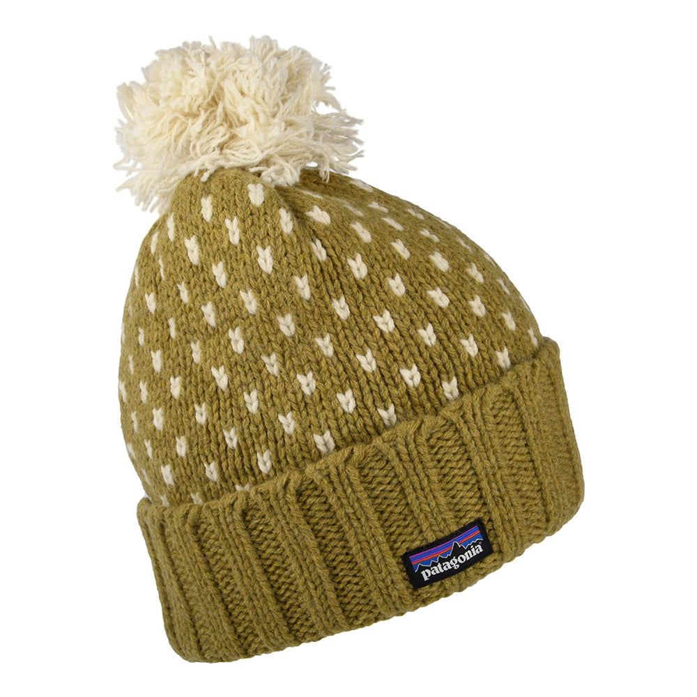 Gorro con pompón Snowbelle de lana reciclada de Patagonia - Verde Oliva Claro-Blanco Roto