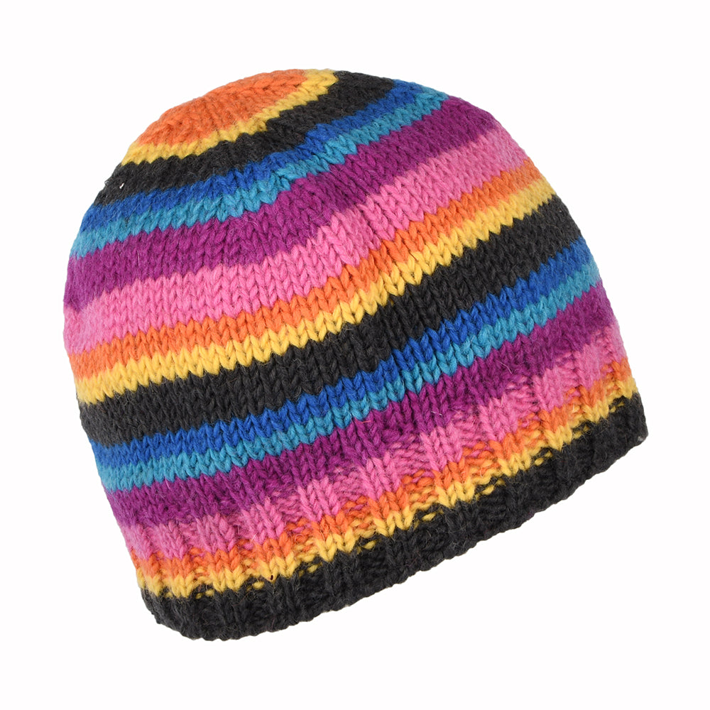 Gorro Beanie Brooklyn con franjas de Kusan - Gris-Rosa