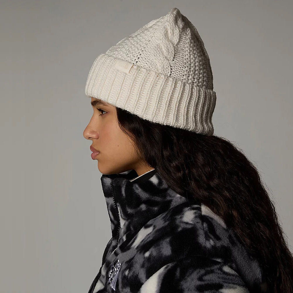 Gorro Beanie Oh Mega con vuelta de punto cable para mujeres de The North Face - Blanco Roto