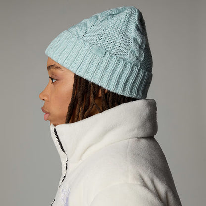 Gorro Beanie Oh Mega con vuelta de punto cable para mujeres de The North Face - Azul Ártico